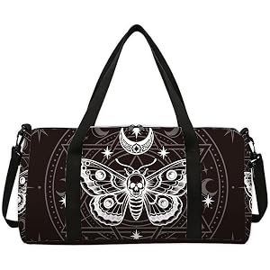 CONCHLERY Vintage Divination Sports Gym Bag Death's-head Moth Pattern Printed Duffel Bags Foldable Gym Bag For Men Women Trav