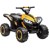 Aosom 12V Kids ATV Quad Car with Forward &amp; Backward Function Ages 3+ Yellow | Four Wheeler for Kids, Wear-Resistant Wheels, Music, Up to 3.7 MPH, Electric Ride-on ATV for Toddlers