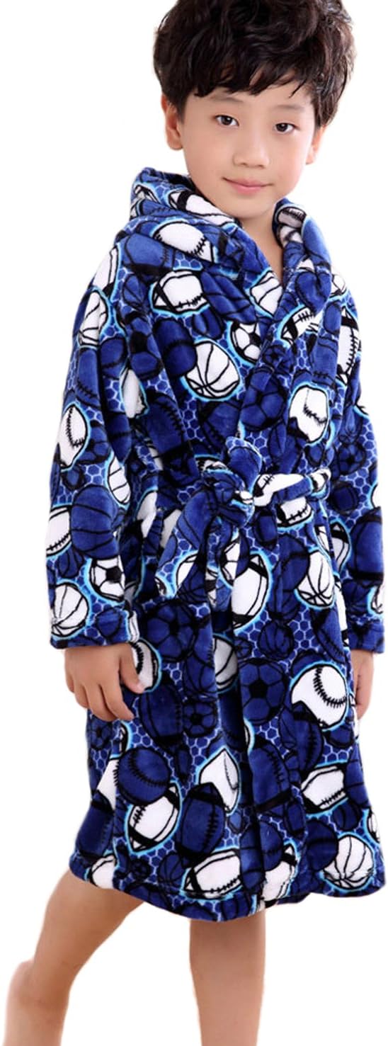 XINNE Boys Girls Hooded Dressing Gown Unisex Kids Bathrobes Soft Flannel Robe Pyjamas Autumn Winter Sleepwear