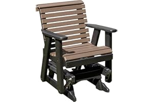Ecommersify Inc Amish Craftsmanship Made in USA 2FT Heavy Duty Poly Lumber Wood Porch Patio Glider HDPE with No Wood fibers Lancaster Series Rollback Design 500 lbs Limit Weatherwood on Black