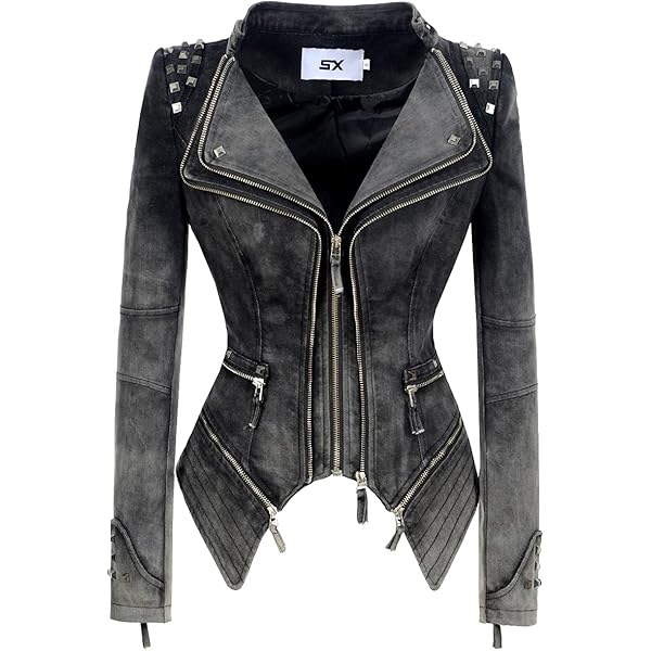 Fashion SX Womens Gothic Faux Suede Leather Jacket Long Sleeve