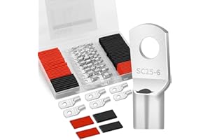 132 PCS Battery Terminal Connectors, 4 6 8 10 Gauge Wire Connectors, Battery Terminals, Tinned Cable Ends, Copper Wire Lugs for 4 6 8 10 AWG, Ring Terminals with Heat Shrink Tubing by HOUSUN