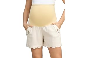 Maacie Maternity Shorts High Waist Scalloped Leg Opening Shorts with Pockets