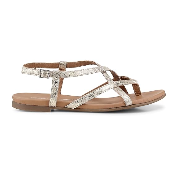 Cox Damen Riemchen-Sandalette aus Leder, Zehentrenner in Gold mit Schnallen-Verschluss