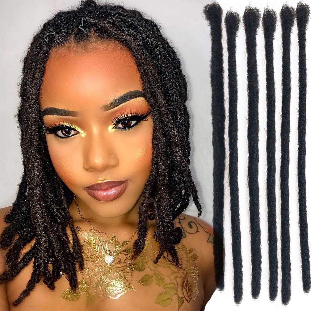 JISHENG 8inch Human Hair Dreadlocks Full Handmade Locs Hair Extensions 10 Strands/pack Natural Black