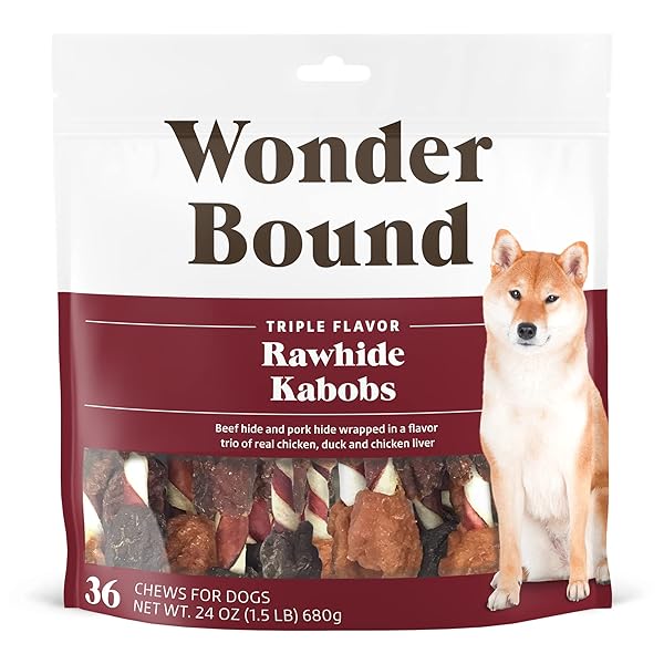 AMAZON BRAND – WONDER BOUND TRIPLE FLAVOR RAWHIDE KABOBS FOR DOGS, VARIETY, 1.5 POUND (PACK OF 1)