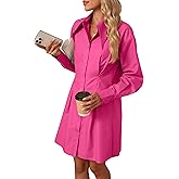 OUKODS Womens Button Down Shirt Dresses Cotton Button Up Tunics Long Sleeve Solid High Low Blouse Waist Up Dress