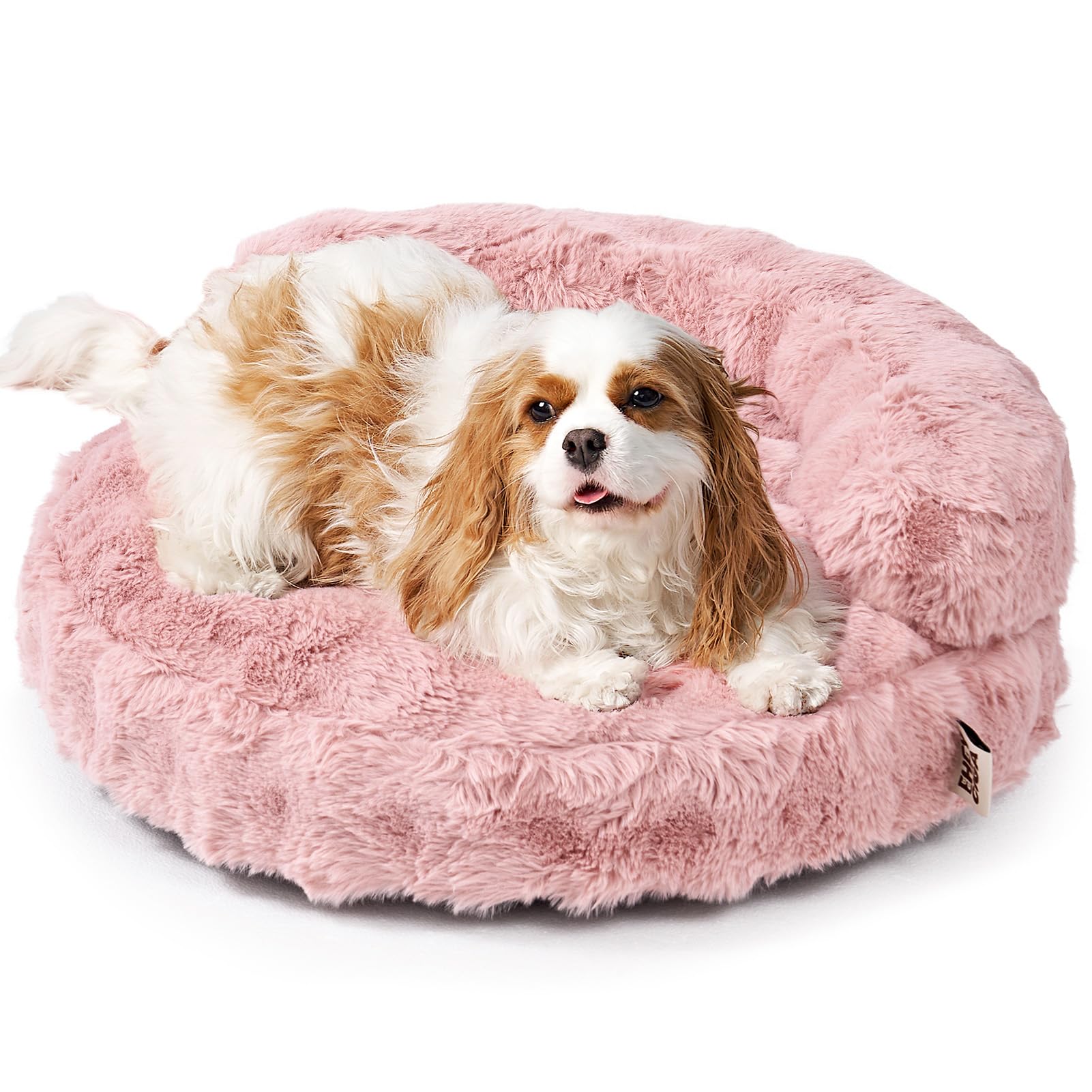 EHEYCIGA Soft Cat Couch Bed for Indoor Cats, Fluffy Small Dog Bed with Removable Washable Cover, Bolster Pet Sofa, Waterproof and Non-Slip, 26" x 26"x 8", Pink Image