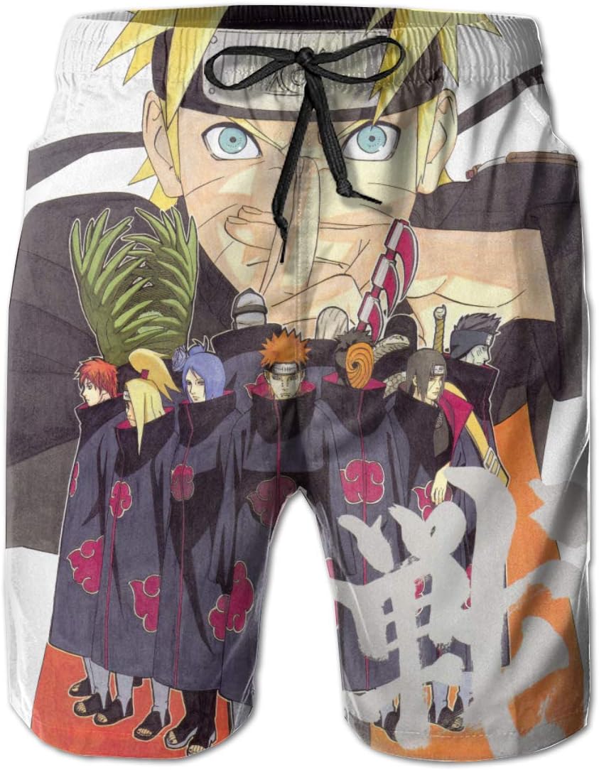 Uzumaki-Naruto-Akatsuki Fashion Summer Men's Beach Shorts Swim Trunks Boardshorts with Mesh Lining