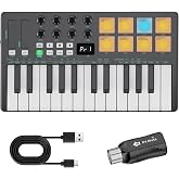 25 Key Midi Keyboard Controller, Portable Bluetooth &amp; USB Midi Keyboard | Backlit Drum Pad, Music Production Software , Chord Mode, Rechargeable BatteryPortable Midi Piano Keyboard, Black