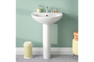 DeerValley 20x17 Inch Compact White Ceramic Pedestal Bathroom Sink with Overflow and Single Faucet Hole, Space-Saving Design, DV-1P523