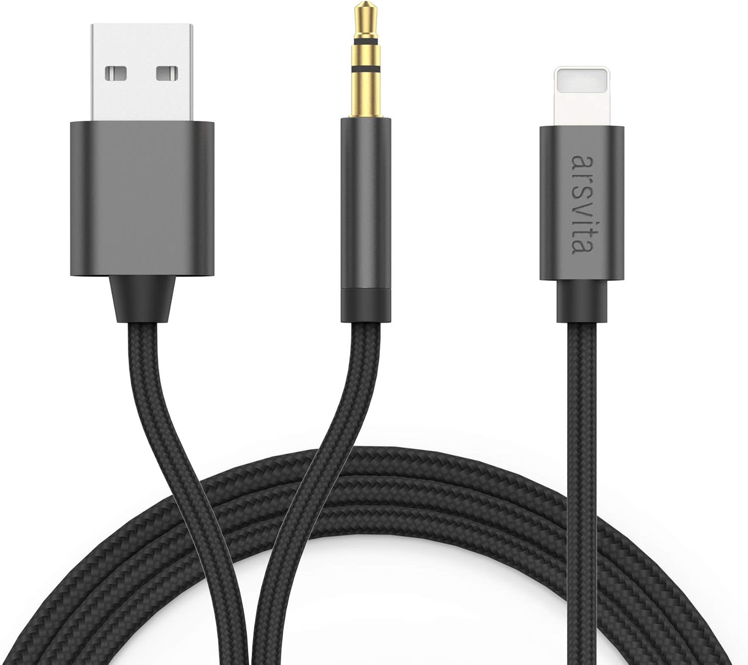 Arsvita 2 in 1 Aux Cable for phone in Car, 3.5mm Headphones Aux Adapter