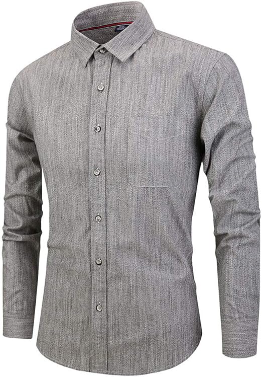Runyue Men's Slim Fit Dress Shirts Button Down Long-Sleeved Casual Shirts : Amazon.co.uk: Clothing
