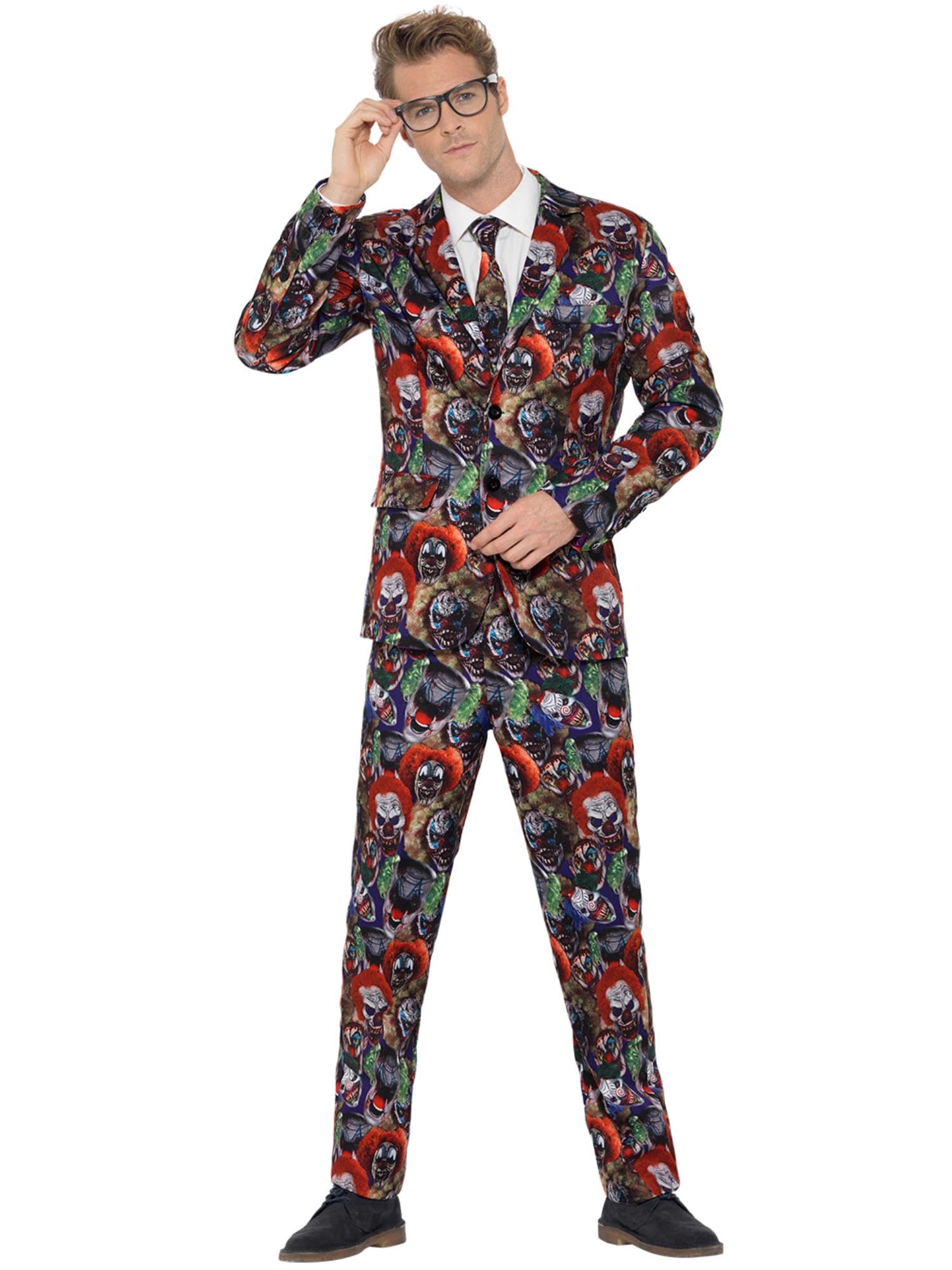Smiffys Evil Clown Suit, Multi-Coloured with Jacket, Trousers & Tie, Stand Out Suits Fancy Dress, Clown Dress Up Costumes