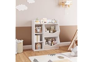 SunnyFurn Kids 3-Tier Toy Storage Organizer Kids Bookshelf Double Side Toy Shelf White- 5 Compartment Bookshelf & Toy Shelf for Kids' Room, Bedroom, Living Room, and Kindergarten - for Toys and Books