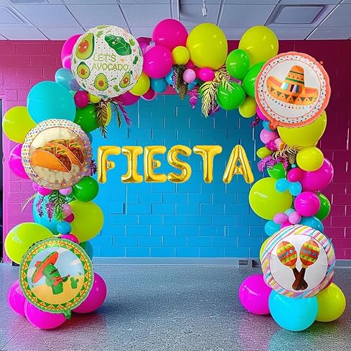 Cinco de Mayo Fiesta Balloon Garland Arch Kit, 160Pcs Rainbow Rose Red Pink Blue Yellow Green Blue Balloons for Mexican Fiesta Party Decorations