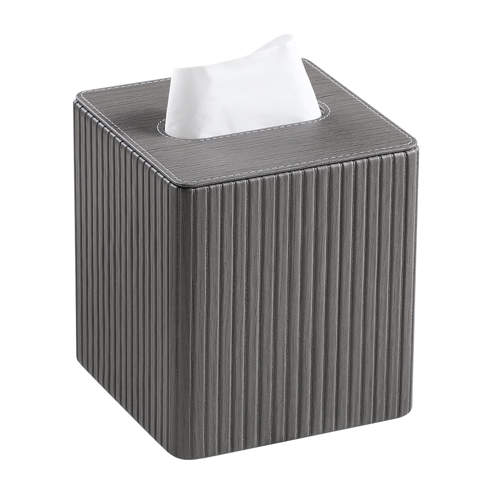 MEIBOOCH Tissue Box Cover PU Leather Square Tissue Box Holder with Magnetic Bottom for Bathroom Bedroom or Office (Grey)