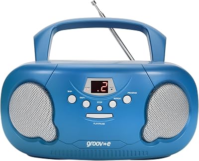 groov e Original Boombox Portable CD Player Bluetooth Radio 2x1.2W Blue