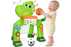 GMAOPHY Toddler Basketball Hoop & Soccer Goal, Baby Toys for 1 2 3 Year Old Boys Girls, Kids Sports Toy with Light Sound Music, Dinosaur Toys for 12-16-18 Months, Christmas Birthday Gifts for Ages 1-3