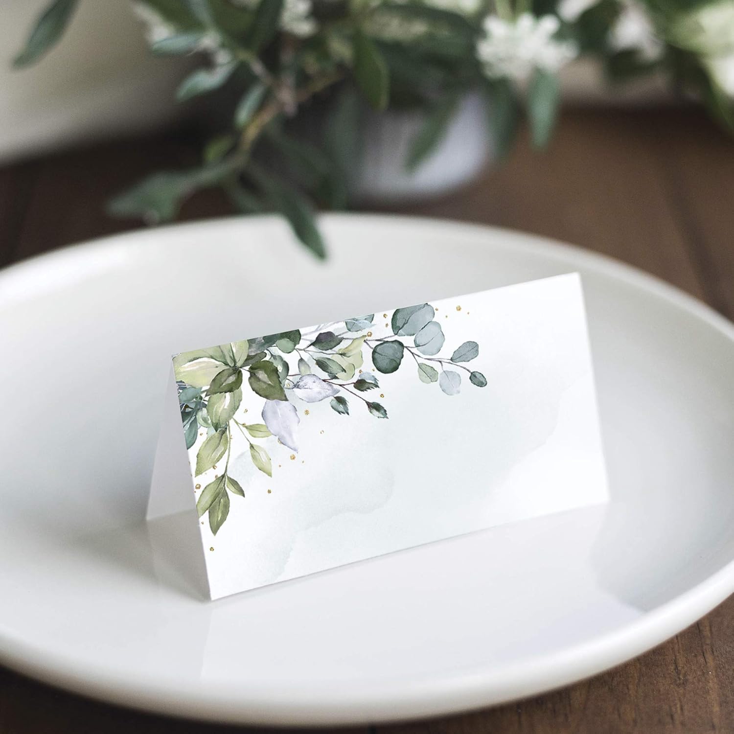 Bliss Collections Greenery Watercolor Place Cards for Wedding or Party, Seating Place Cards for Tables, Scored for Easy Folding, 50 Pack, 2 x 3.5 Inches: Kitchen & Dining