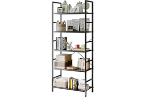 Sweetcrispy Book Shelf, 5 Tier Bookcase, Modern Tall Bookshelf for Garage Kit, CDs, Movies, Industrial Corner Storage Organizer for Bedroom Home Office Kitchen Living Room, Black