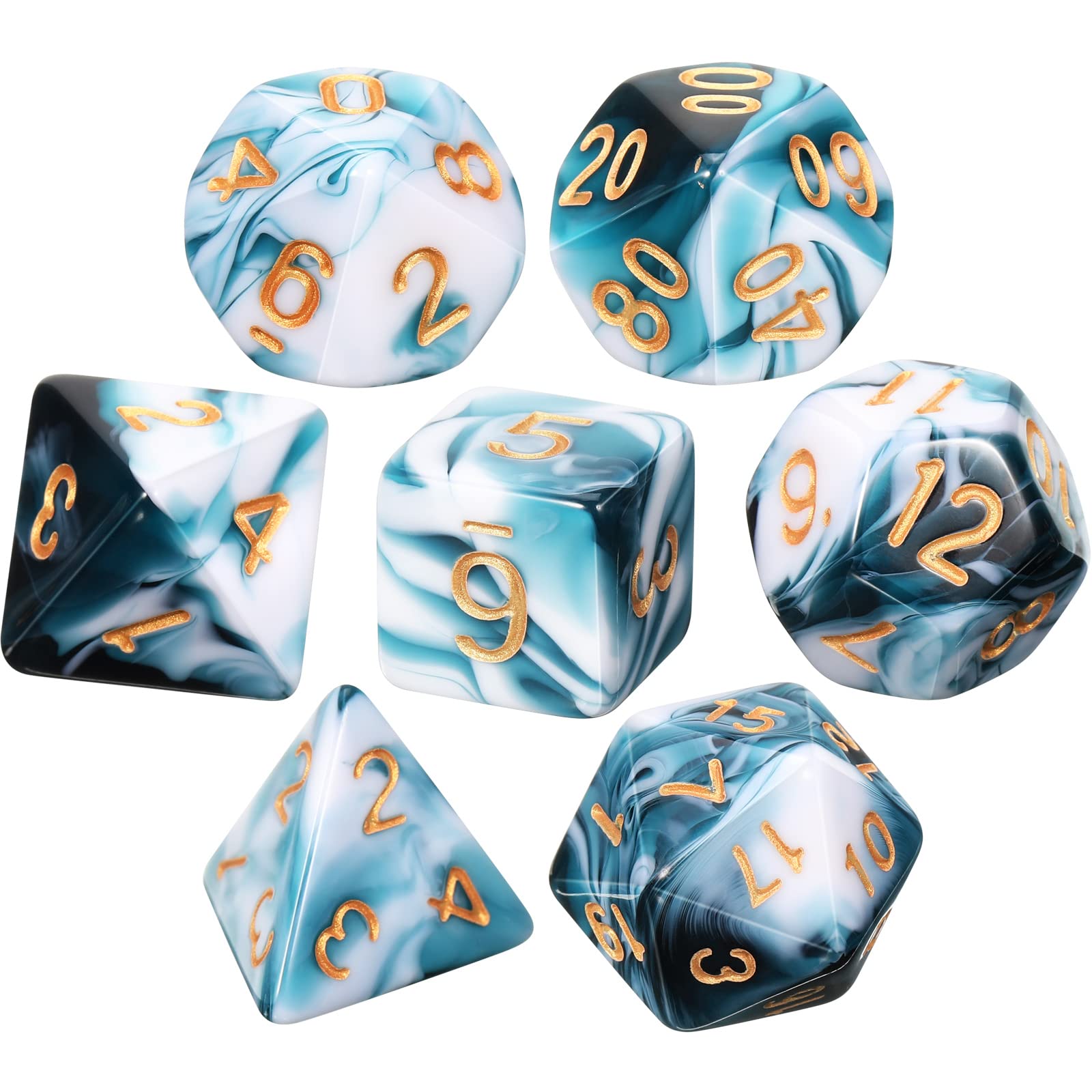 7 Pieces DND Dice Set Polyhedral Dice Set with Black Pouch Dungeons and Dragons Dice Set Role Playing Dices Set for Pathfinder Role Playing RPG (Teal White)