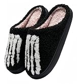 GRS GRANDROSÉ Halloween Slippers For Women Men Indoor House Bedroom Skeleton Goth Cute Home Skeleton Horror Black Fun Slip Shoes