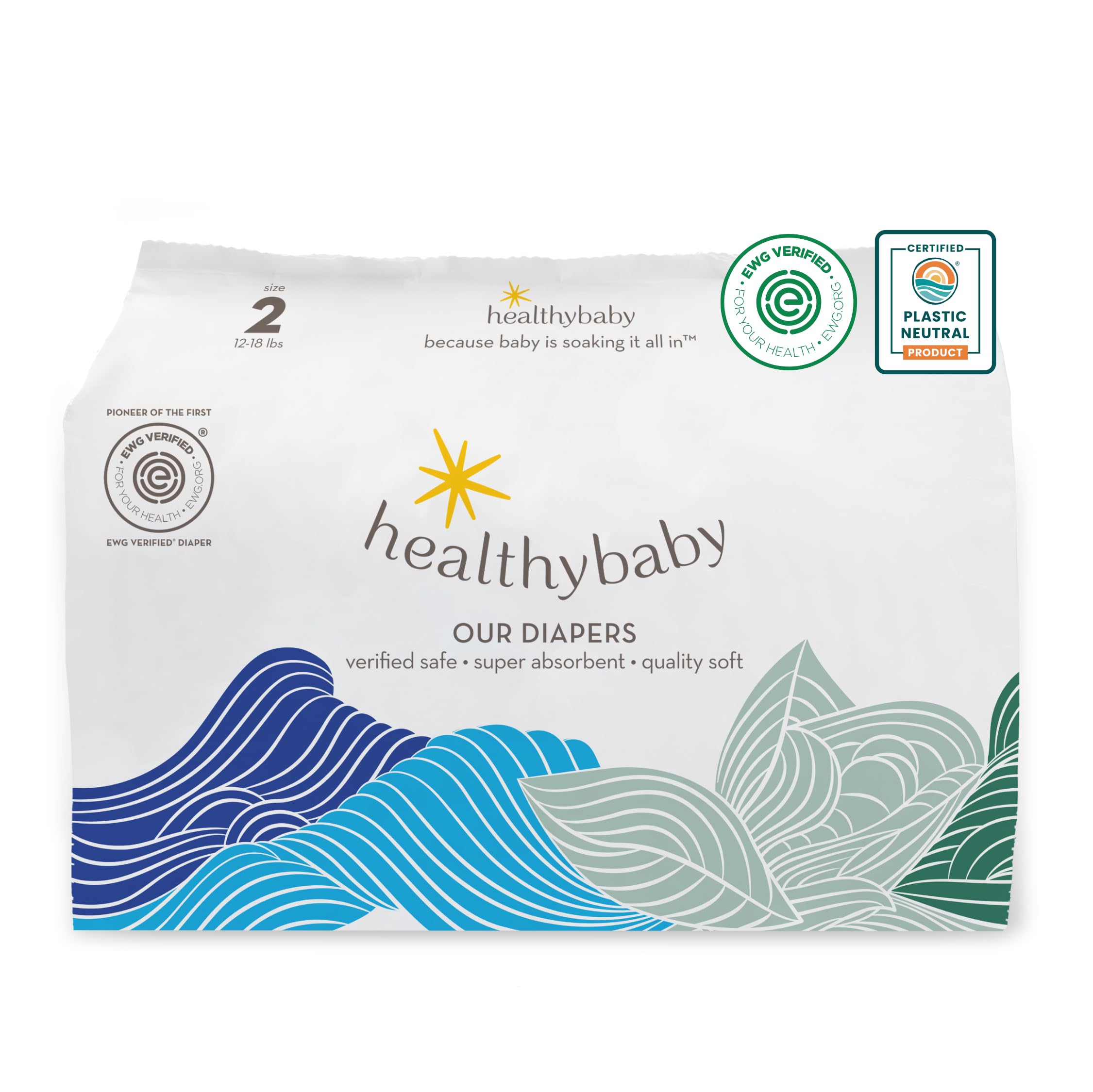 Photo 1 of Our Diapers | EWG Verified Safe & Plant-Based Diapers | Leak Protection | Soft Organic Cotton Shell | Chlorine-Free Diaper for Sensitive Skin | Size 2 (12-18 lbs) 42 Count