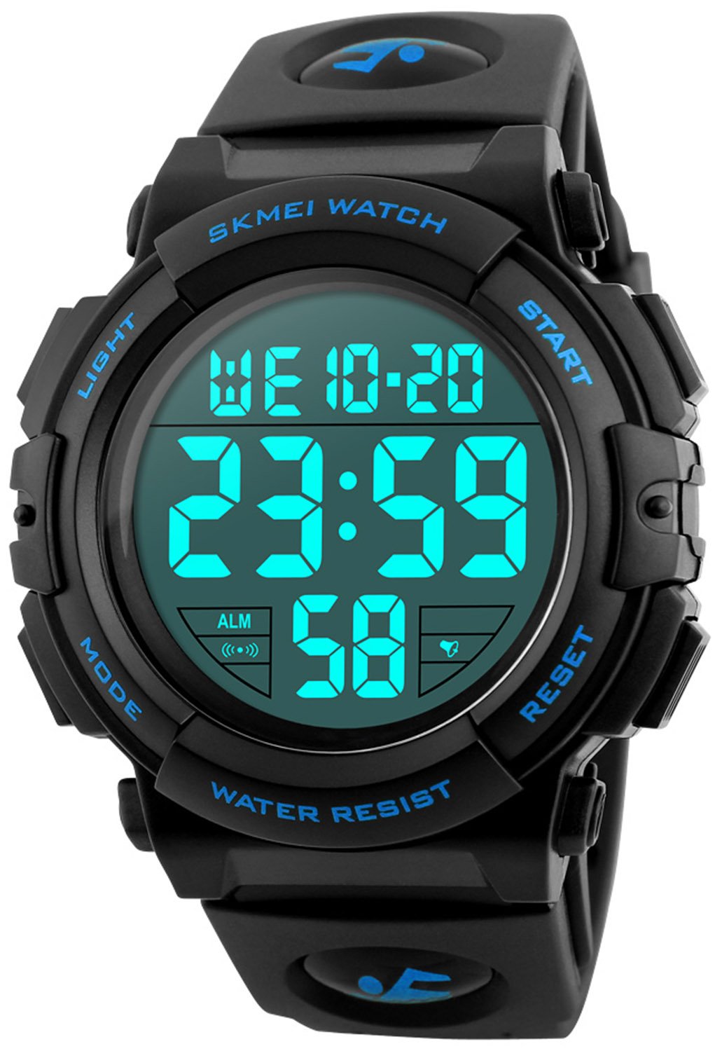 Men’s Big Face Digital Sports Watch with Multifunction 50M Waterproof Alarm Stopwatch Calendar EL Backlight 12H/24H (Blue)