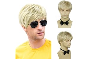 BCHR Mens Blonde Wig,Short Straight Natural Hair Synthetic Full Wig for Man Men Guy Cosplay Anime Party Costume Anime Men's Wigs