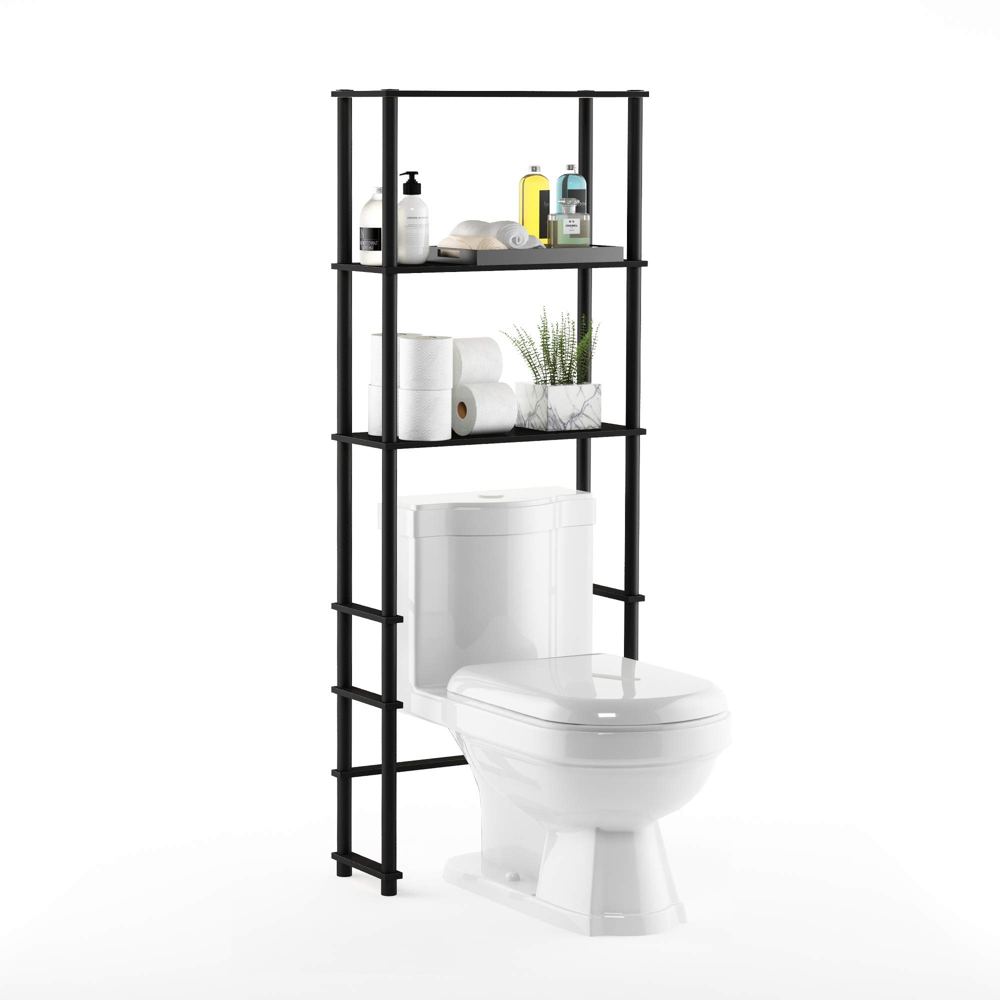 Furinno TURN-N-TUBE Over The Toilet Storage, 3-Shelf Over The Toilet Organizer, Freestanding Space Saver Bathroom Shelf, for Bathroom Organizers and Storage, Espresso