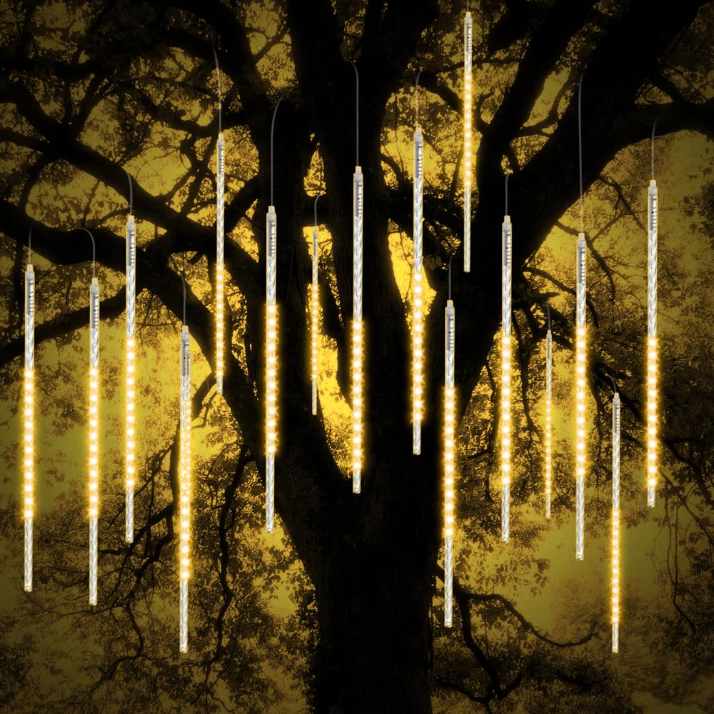 Vikdio Christmas Lights Outdoor, Meteor Shower Lights 50cm 10 Spiral Tubes 540 LEDs 3.15m Lit Length, Waterproof Snowfall Icicle Lights for Outdoor Xmas Decoration Party Tree Window (WarmWhite)