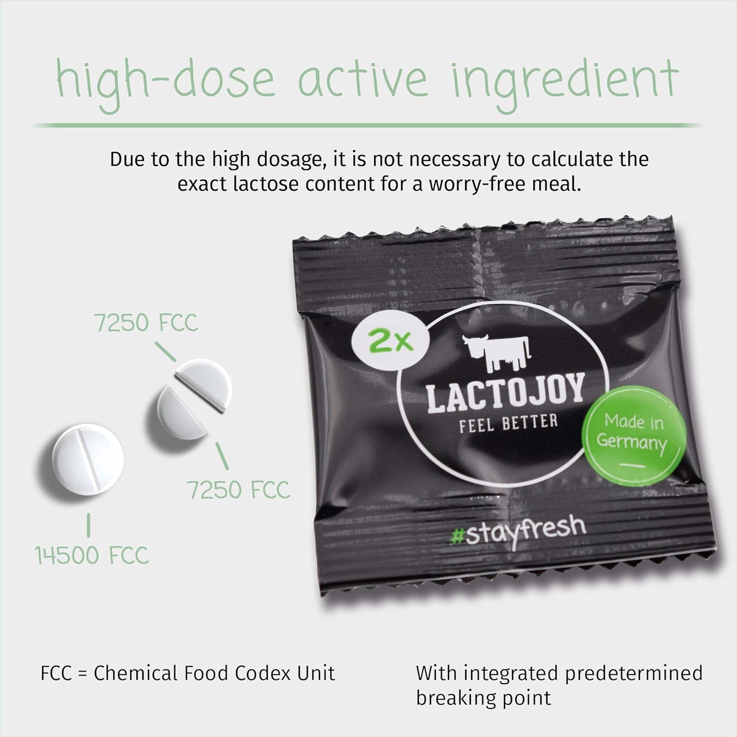 LactoJoy Lactase Pills I Powerful Lactase Enzymes for Lactose Intolerance I for Improved Digestion I No Silicon Dioxide, No Artificial Flavors I Vegan I Sample-Package of 4 Sachets à 2 Tablets: Health & Personal Care