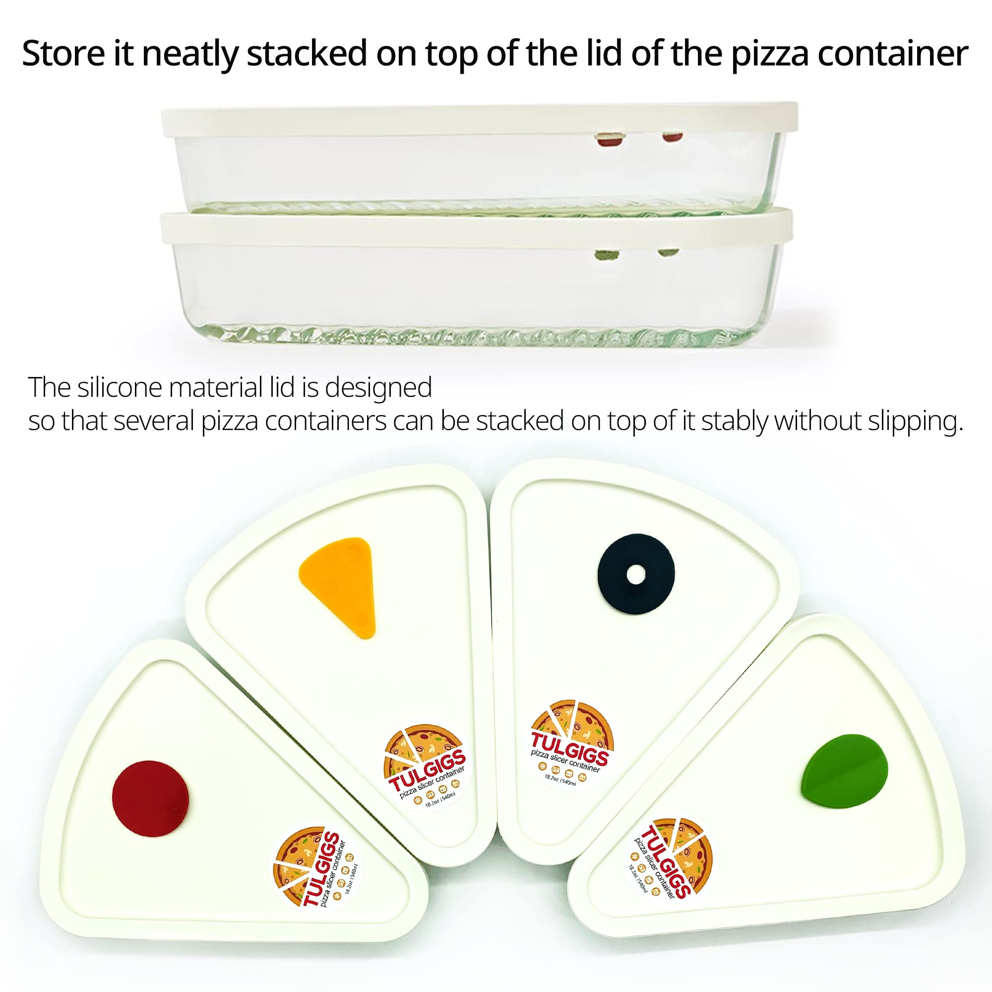 Reusable Pizza Slice Container Storage, Tray and Saver to Organize & Save Space with BPA-Free Microwavable Heat & Shock Resistant Tempered Glass Material,Eco-friendly Silicone Material Lid (2)
