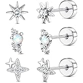 Dochais Flat Back Sterling Silver Earrings 14K Gold Plated Hypoallergenic Stud Earrings for Women Men Tragus Helix Piercing Jewelry Small Cubic Zirconia Cartilage Earring Sets