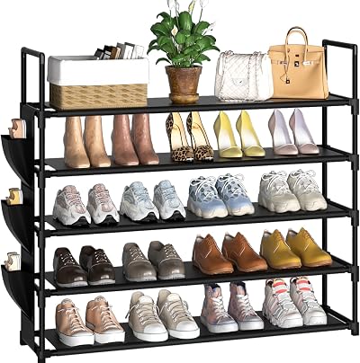 OYREL 5 Tier Shoe Rack 20-25 Pairs Large Organizer Black
