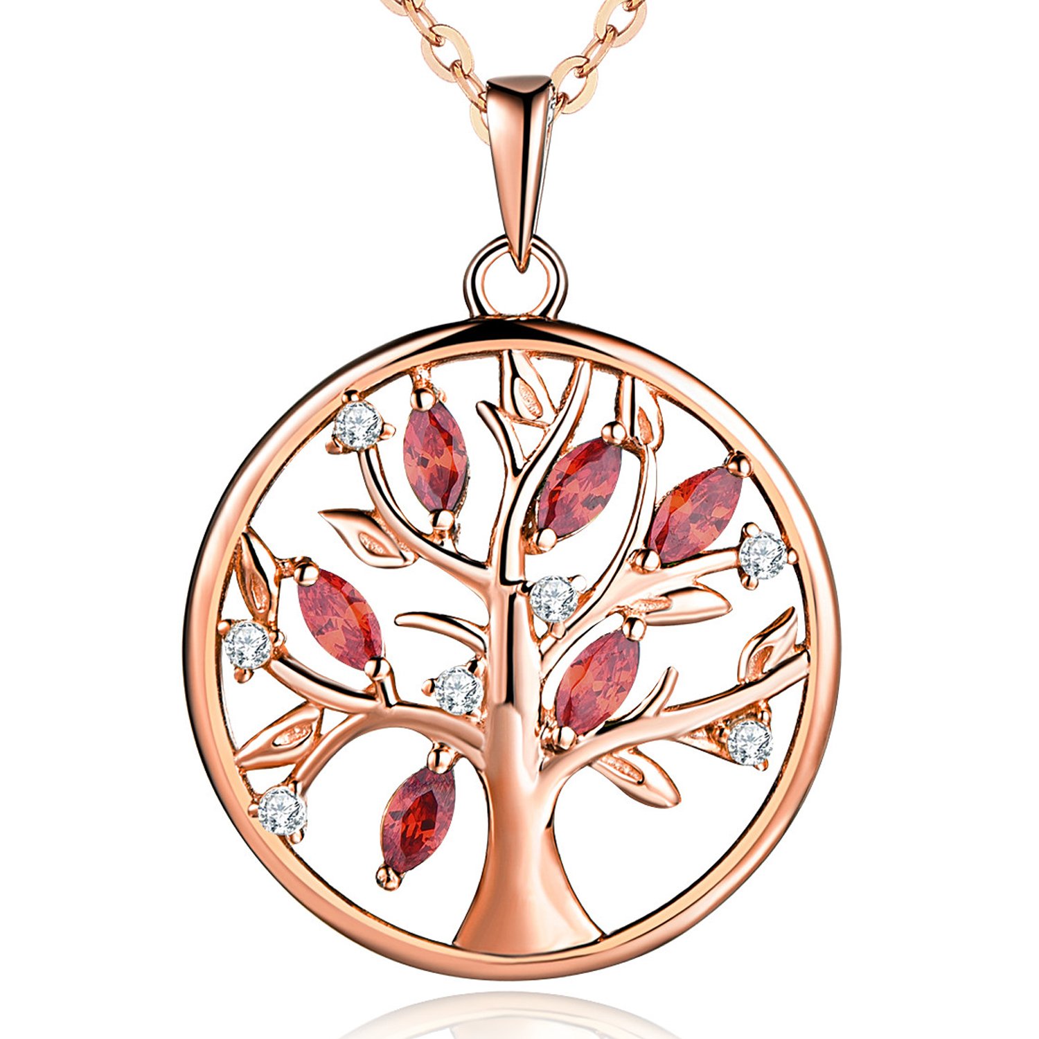 JO WISDOM Tree of Life Necklace,925 Sterling Silver Family January Birthstone Red Garnet Tree Pendant Necklace with Rose Gold Plated,Jewellery for Women — image 1