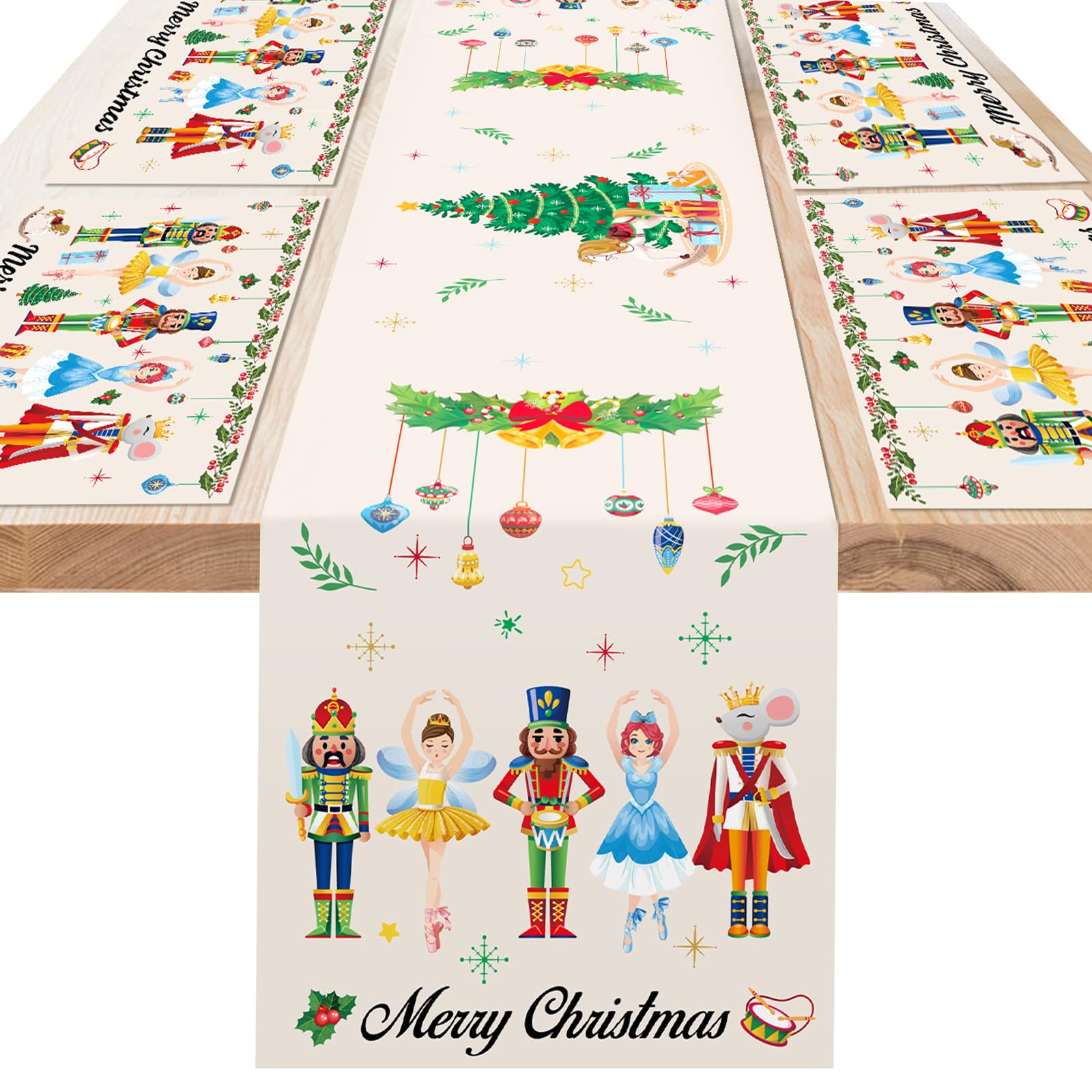 DPKOW Nutcracker Christmas Table Runner Placemats Sets, Nutcracker Christmas Decorations Table Xmas Table Runner Placemats Nutcracker Christmas Runner for Table, Nutcracker Christmas Table Setting