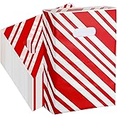 Cholemy 100 Pcs Christmas Plastic Bags Bulk, 9 x 12 Inch Christmas Merchandise Goodie Gift Bag with Handles Retail Shopping Tote for Holiday Party Favor Supplies Business(Red and White Stripe)