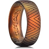 King Will Silicone Wedding Rings For Men, 6.6mm Wide 1.8mm Thick Triangular Pattern Design Rubber Wedding Bands, Sunset Orange, Breathable Design, Comfort Fit Size 10