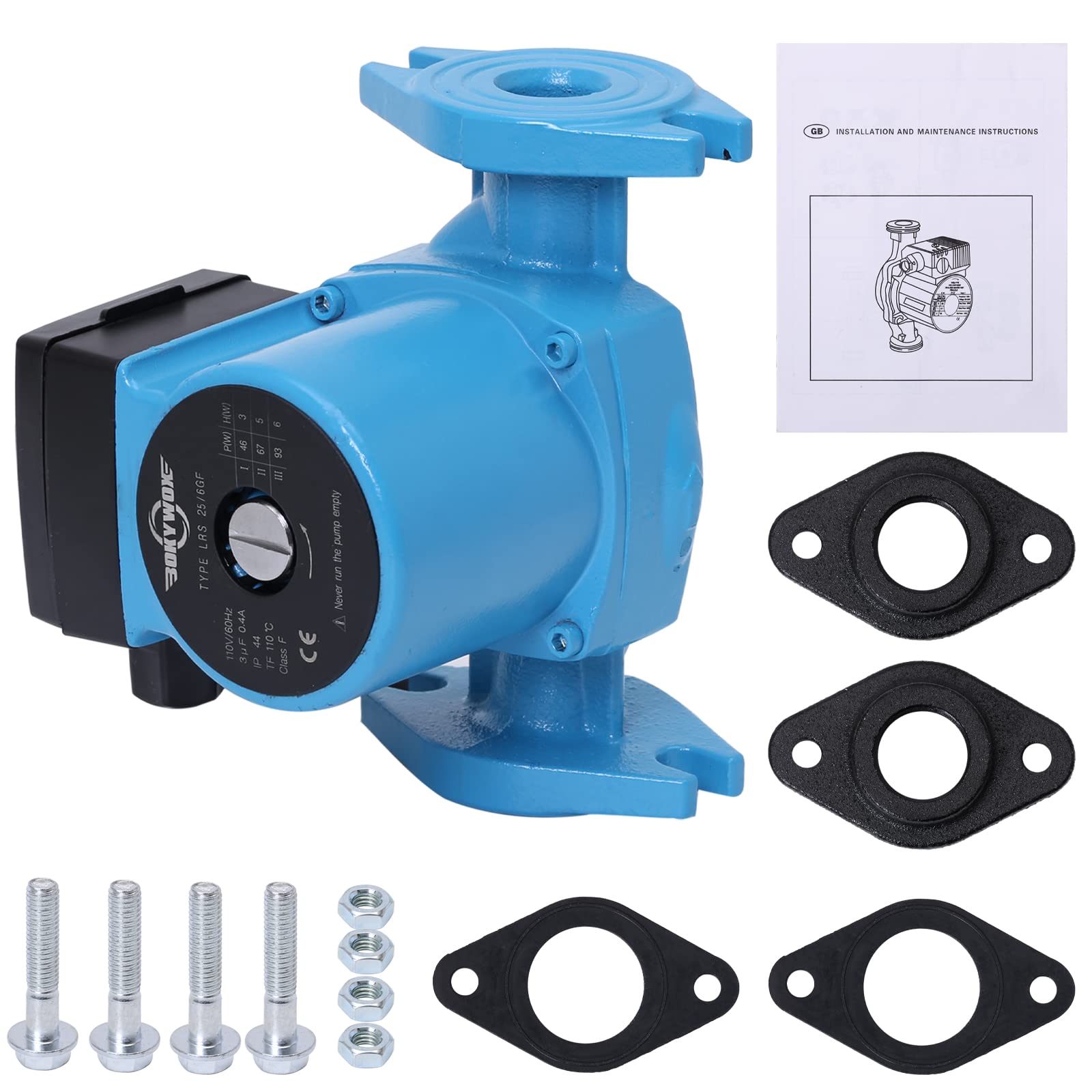 BOKYWOX 3-Speed 1 Inch Hot Water Recirculating Pump, 1/8HP Booster Pump, 110-120V, Flange Circulation Pump for Water Heater/Floor Heating