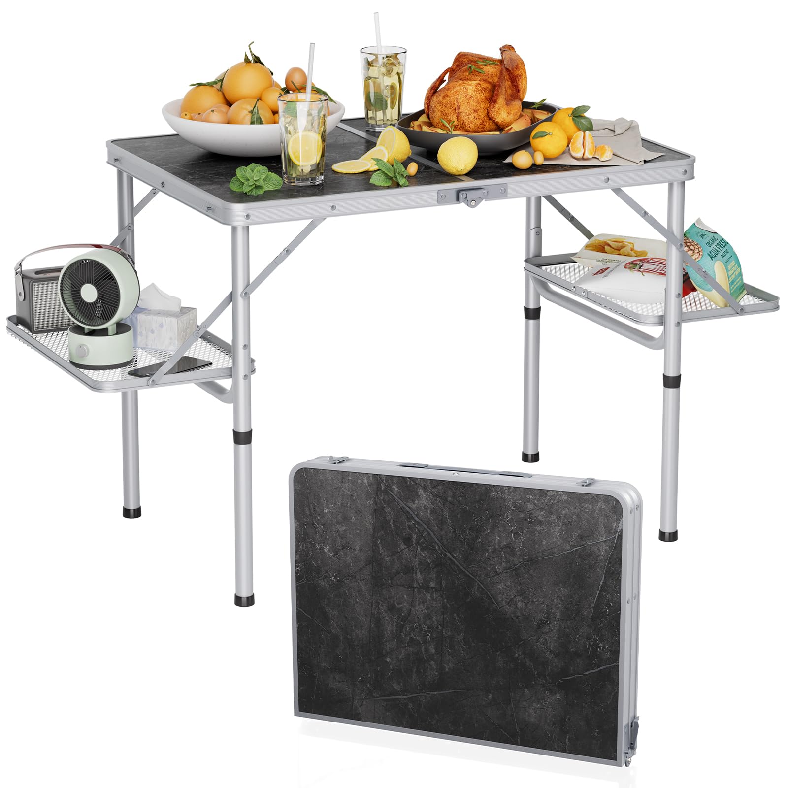 Photo 1 of Titanker Folding Camping Table 3ft, Folding Picnic Table, Camp Tables Portable Foldable, 50% Extra Side Space, Outdoor Patio Table, Camping Essentials, Aluminum Light Solid, Silver