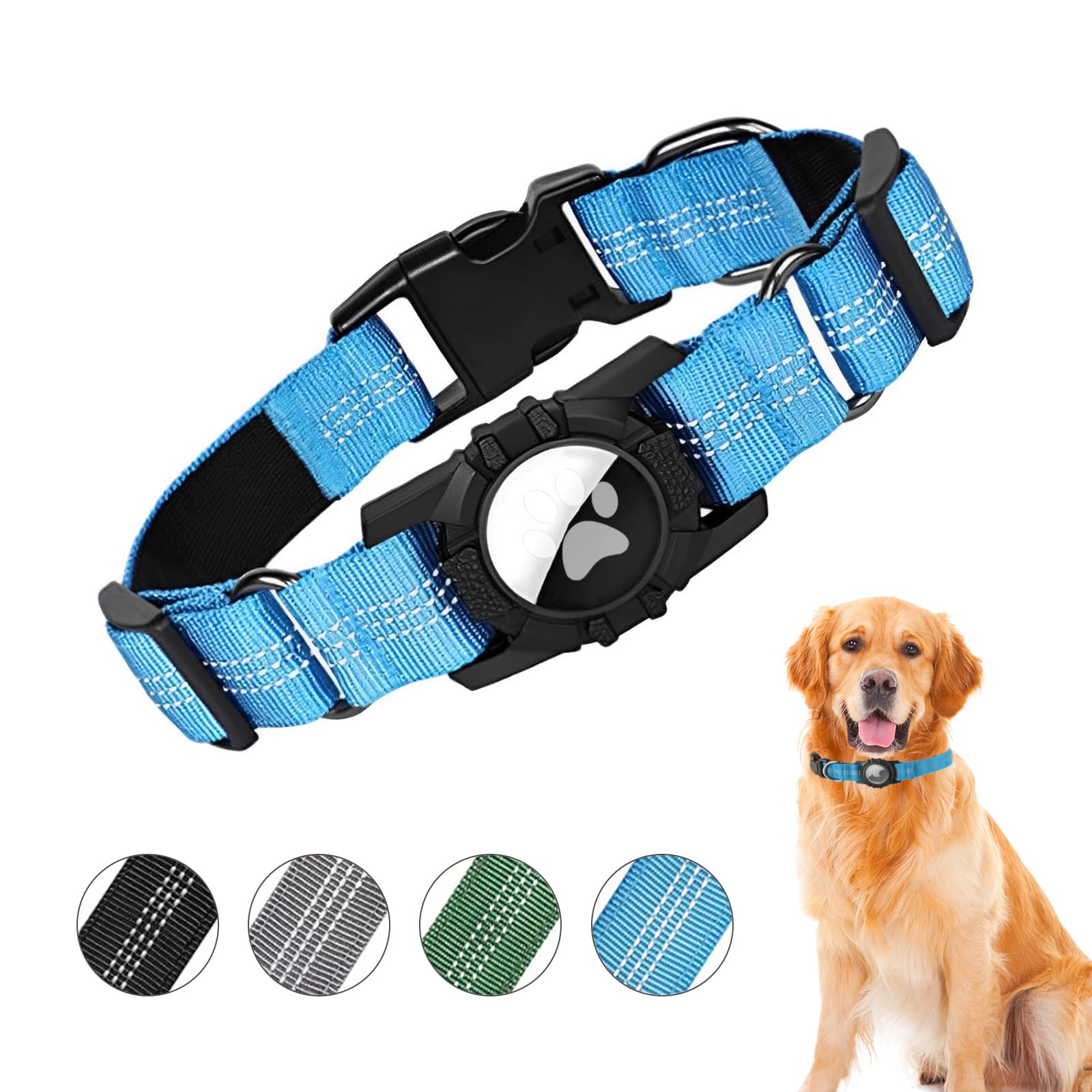 Ledeak Airtag Dog Collar, Nylon Dog Collar for AirTag Tracker, Reflective Dog Collar with Airtag Holder, Adjustable Puppy Collars, Anti-Lost Dog Collar for Small Medium Large Dogs (Sky Blue, M)