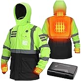 KEMIMOTO Safety Heated Jacket Men, Longer Waterproof Safety Jacket for Men, Reflective High Visibility Safety Work Jackets