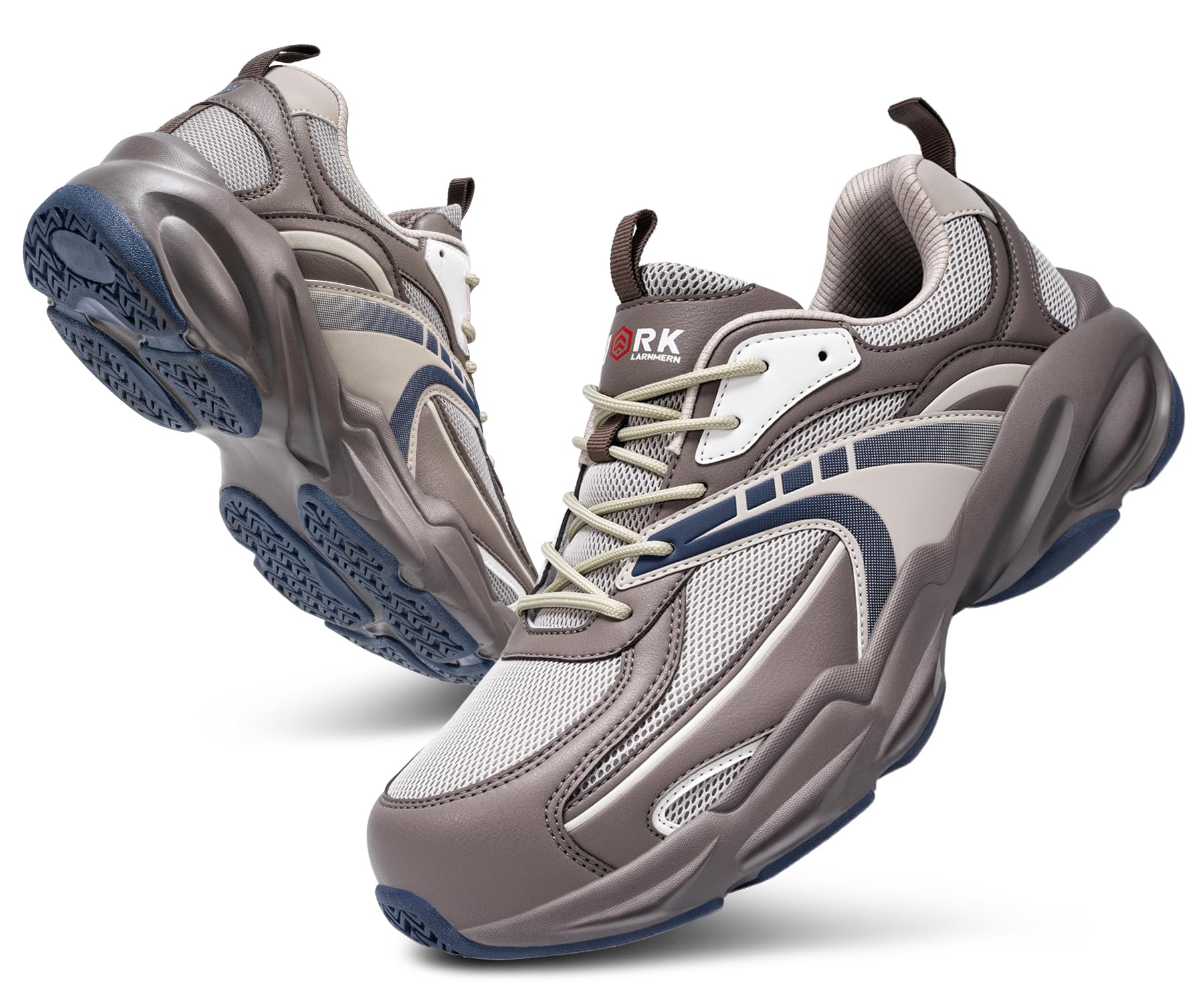 LARNMERN Steel Toe Shoes for Women Non Slip Composite Puncture Proof Ergonomic Safety Work Construction Sneakers Lightweight Breathable Tennis Shoes(8.5 Women, Coffee Blue) Image