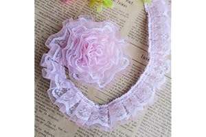 QIUDA 10 Yard Pleated Organza Lace Edge Trim Ribbon 1 inch Wide Assorted Colors Trimming Ruffle Fabric Embroidered Sewing Craft Wedding Bridal Dress Party Decoration Clothes Embellishment (Light Pink)