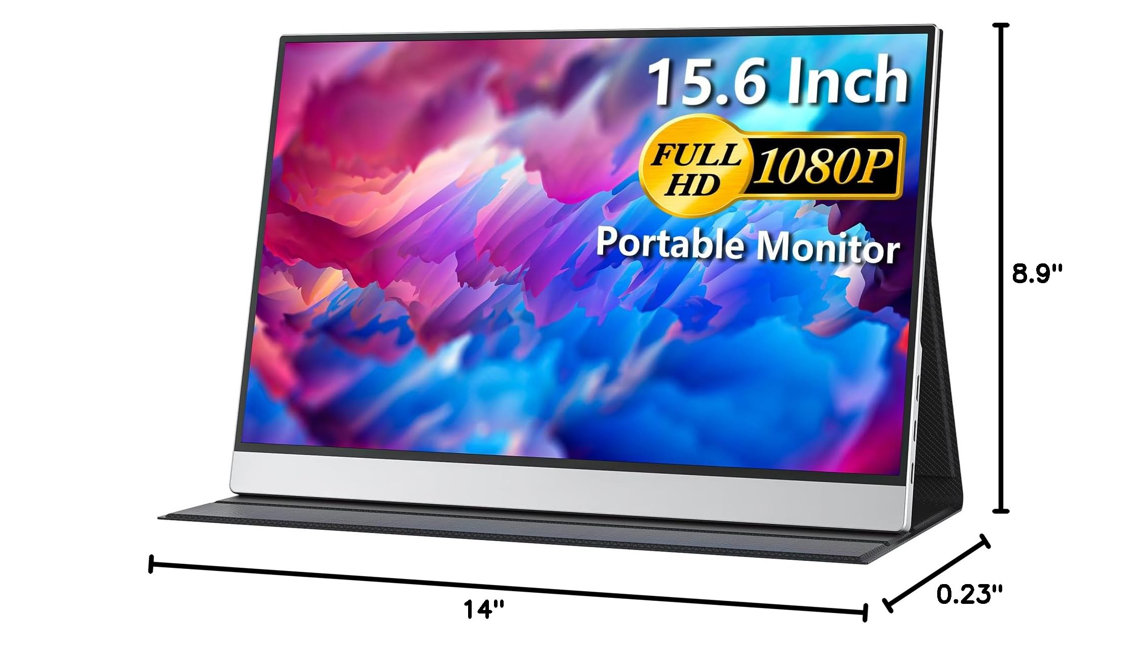 cocopar Portable Monitor 15.6 Inch 1080P Travel Monitor with Speaker HDMI USB-C External Display for Laptop MacBook Surface PC Xbox PS4/5, VESA Mountable, with Full Cover Stand