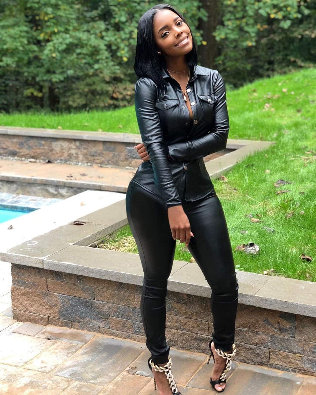 black leather two piece set