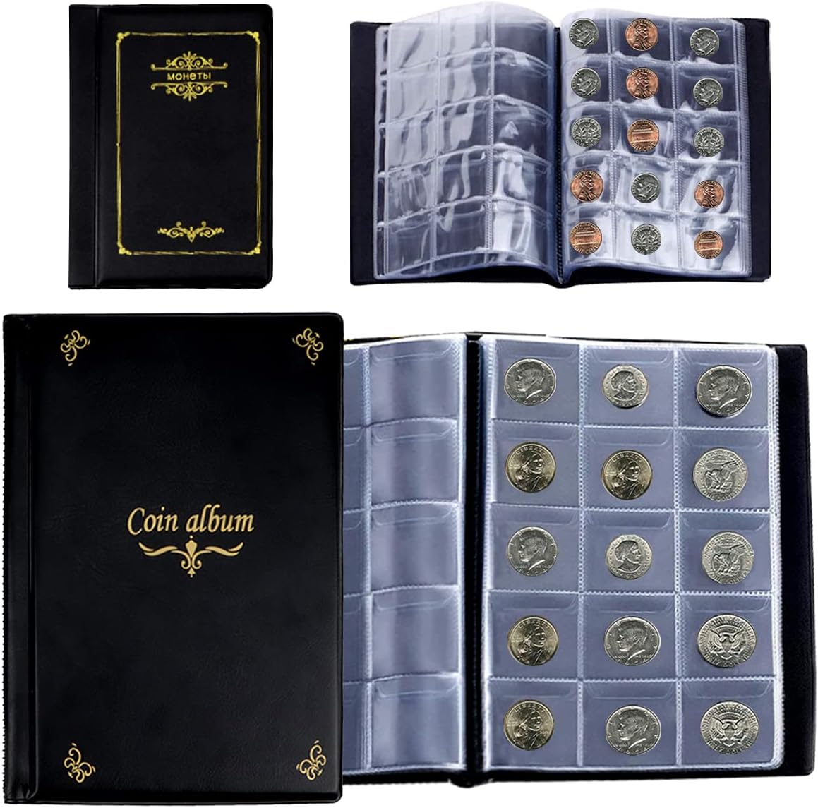 2 Packs High Capacity Coin Holders for Collectors,150 Pockets Large Coin Holder for Half Dollar