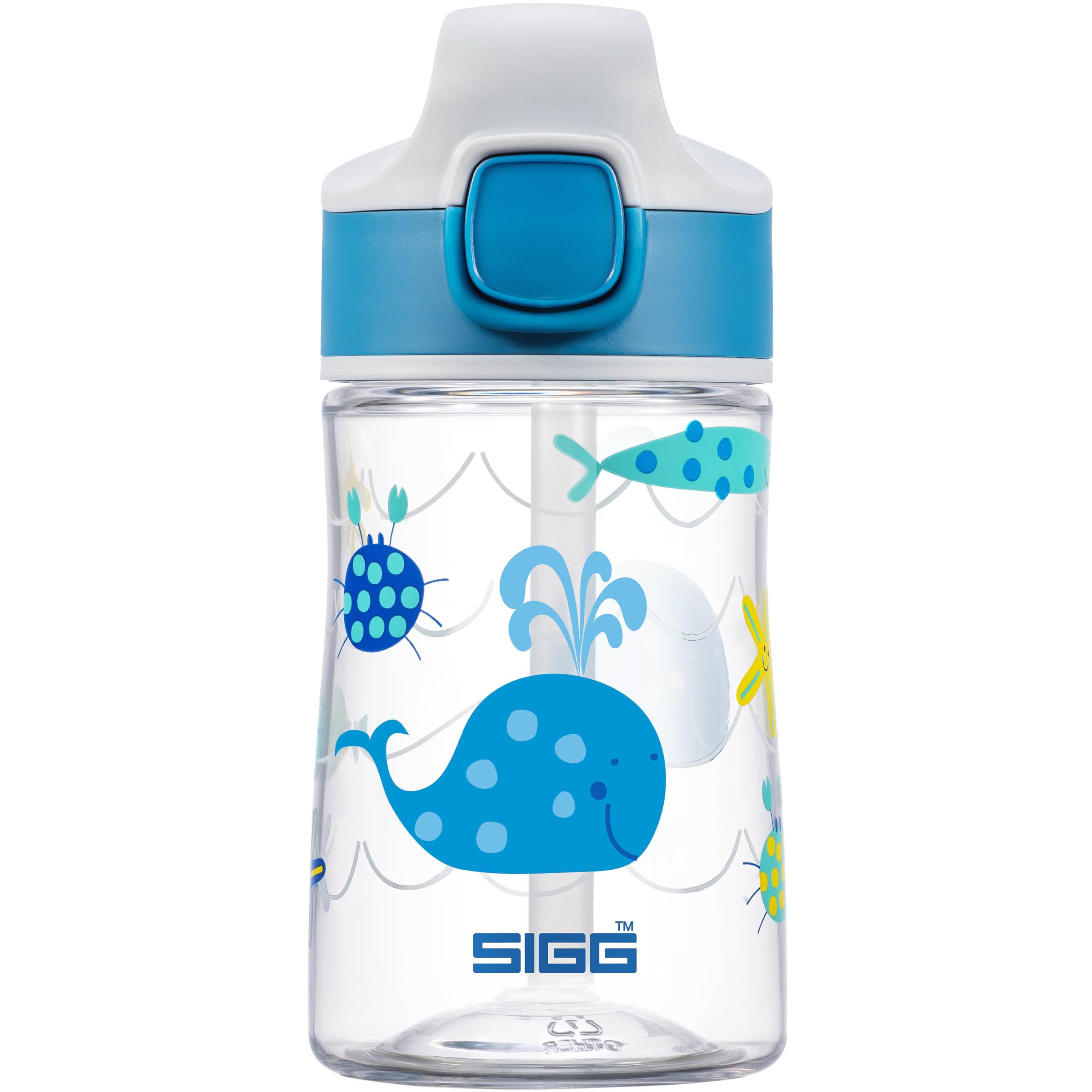 Sigg - Aluminium Kids Water Bottle - Miracle Ocean Friend - With Straw - Leakproof - Lightweight - BPA Free - Scratch & Break Resistant - School & Sports - Blue - 0.35L